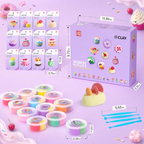 Air Dry Clay Kit -12 Desserts Modeling Clay for Kids Arts and Crafts - color: #06Purple- Dessert House