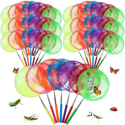 Simgoing 48 Pcs Butterfly Fishing Nets for Kids Bulk Catching Outdoor Tools for Catching Bugs Fish Nature Exploration Toys for Kids Extendable Butterfly Net Outdoor Playing, Extendable 33.5 Inches