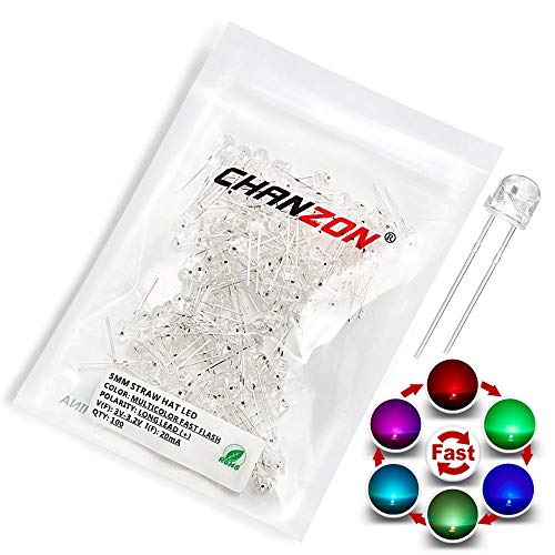 CHANZON 100 pcs 5mm RGB Multicolor Fast Blinking (Multi Color Changing) - color: J) Fast Flash (100pcs)
