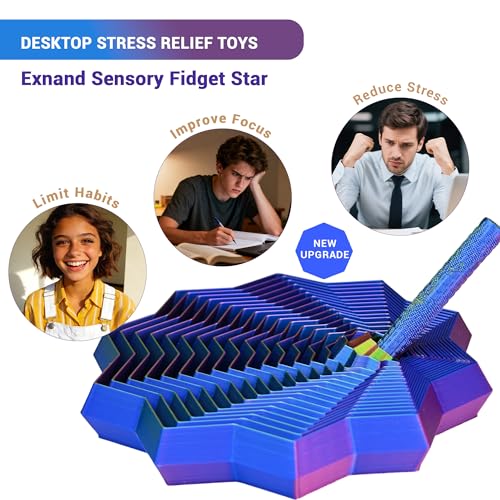 4 Pcs 3D Printed Expanded Sensory Fidget Star, Colorful Fractal Fidget Hexagon with Handles Whirling Spiral Design Star Shaped Toys for Stress Relief - color: Fractal Fidget 4 Pcs