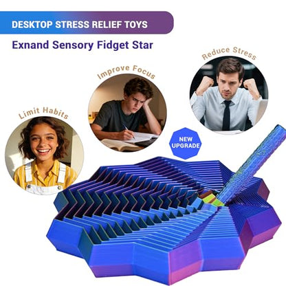 4 Pcs 3D Printed Expanded Sensory Fidget Star, Colorful Fractal Fidget Hexagon with Handles Whirling Spiral Design Star Shaped Toys for Stress Relief - color: Fractal Fidget 4 Pcs