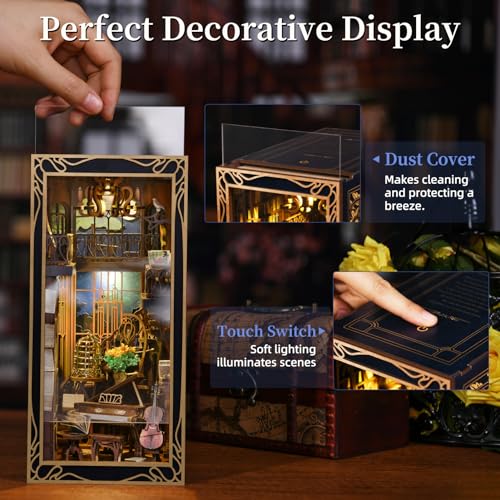 MiniCity Pianist and Nightingale Book Nook Kit, Wooden 3D Puzzle with LED - color: Pianist With Nightingale
