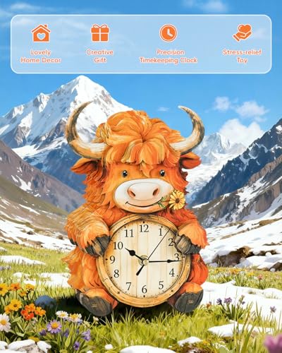 3D Puzzles for Adults-Wooden Highland Cow Clock Puzzle DIY Clock Model Kit