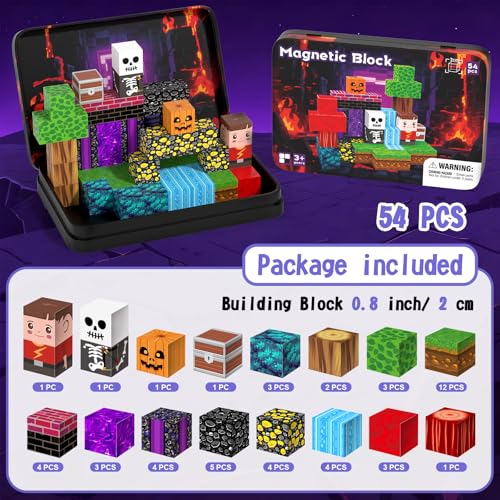 54PCS Travel Magnetic Blocks, Mini Magnet Toys for Kids,Magnetic Building Blocks Cube, Portable Magnetic Toys Set for kids 3-5, Stem Construction Stacking Toy 3+ Toddles Boys Girls Birthday Gifts - style: Portal