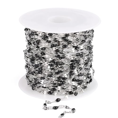 16.5FT Stainless Steel Enamel Chain 2MM Enamel Lip Chain for Jewelry Making - color: stainless steel(black)