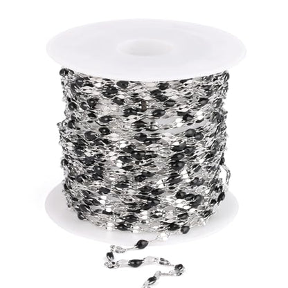 16.5FT Stainless Steel Enamel Chain 2MM Enamel Lip Chain for Jewelry Making - color: stainless steel(black)