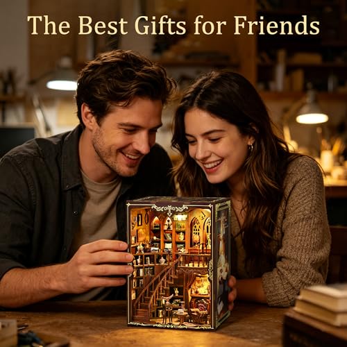 CRIOLPO Book Nook Kits for Adults DIY Doll House Kit with LED Lights - color: Ancient Rhyme Bookstore