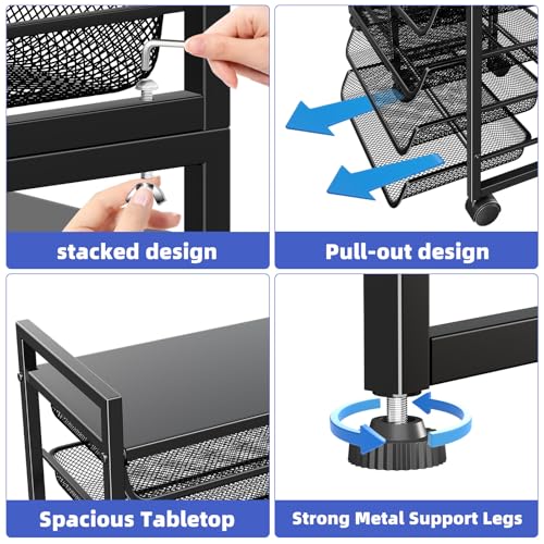 Simple Trending 15-Tier Rolling File Cart, Desk File Organizer with 14 Mesh Sliding Trays, Letter & Legal Paper Storage Rolling Utility Cart for Office Home School, Black - style: 15-Tier Black
