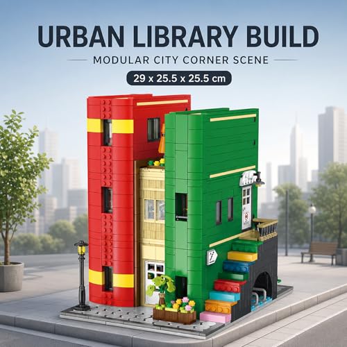 City Library House Building Set Collectible Model for Adults, Compatible with Lego Street View Architecture Desktop Ornament Home Office Decor for Adults