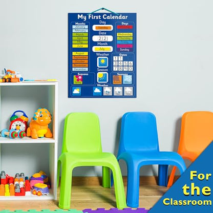 Fridge Magic Interactive Children's Magnetic Learning Calendar - Blue- Fun Educational Tool for Time, Seasons, and Weather Awareness - 40x32 cm with Easy Hang Loop - color: Blue