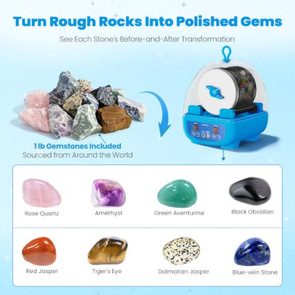 KomeStone K5 Rock Tumbler for Kids & Adults, Quiet Rock Polisher, Ages 6+ - color: Starter Kit（Sky Blue）