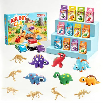 DMTXCRP Air Dry Clay Dinosaur Kit for Kids, 12 Dino Skeleton Craft Set - color: Dino