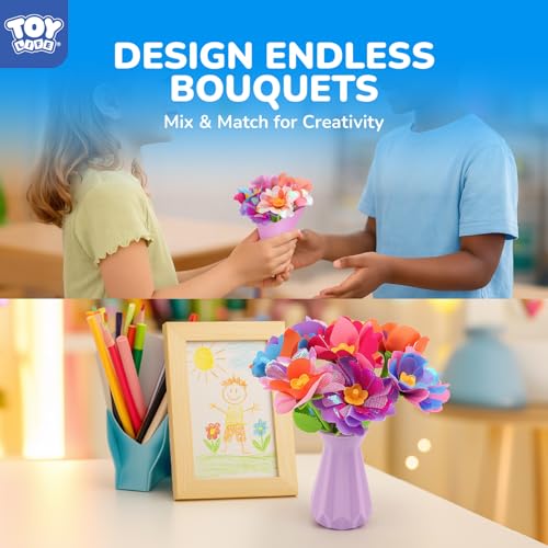 TOY Life DIY Flower Bouquet Craft Kit, Reusable Fabric, Ages 3-12 - color: Pink-16 Pack