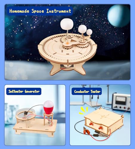 12 Set STEM Science Kits for Kids, STEM Kits for Kids Ages 8-10, STEM Engineering Toys for Boys and Girls, Wooden Building Crafts Kits Science Experiment Projects for Kids Birthday Gifts for Age 8-12