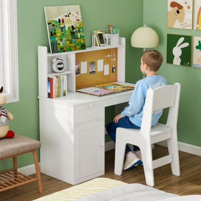 White Kids Study Desk with Chair, Kids Desk Chair Set for 5-12 Years Old - color: White, size: Regular