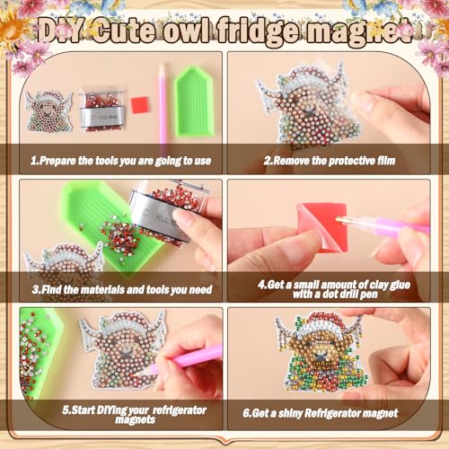Remuuly 30 Pcs Christmas Diamond Painting Magnets Diamond Art Kit for Adult - color: Highland Cow