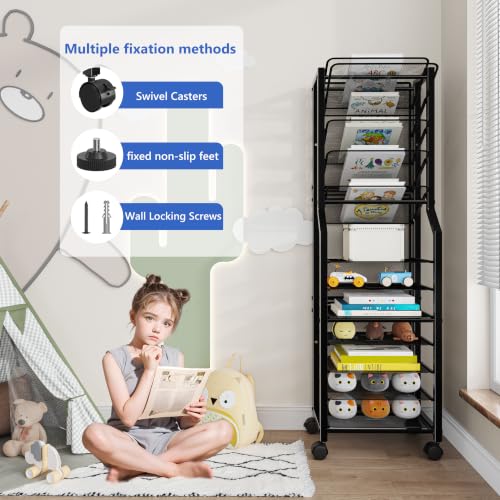 Simple Trending 12 Tier Rolling File Cart, Desk File Organizer with Sliding Trays and Metal Mesh Paper Letter Storage Multi Functional Rolling Clutter Cart for Office, Home, School, Black - style: 12 Tier-Black