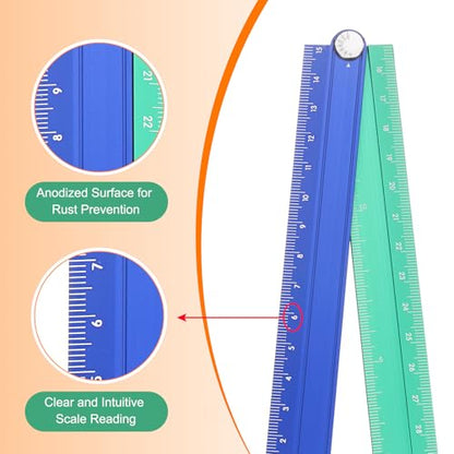 HARFINGTON Folding Straight Ruler 30cm Metric Aluminum Alloy Protractor Foldable Angle Ruler Geometric Measuring Tool with Angle Line for Architects Artists Office, Blue Green - color: Blue/Green