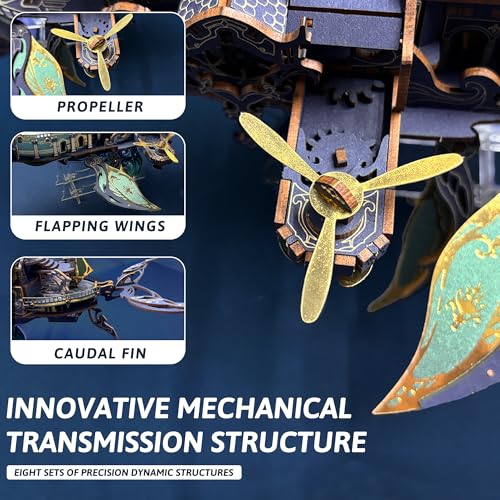 3D Wooden Puzzle for Adults Whale Spaceship DIY Dollhouse Kit - color: Starlight Blue