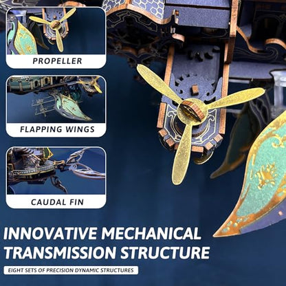 3D Wooden Puzzle for Adults Whale Spaceship DIY Dollhouse Kit - color: Starlight Blue
