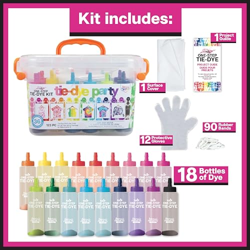 Tulip One-Step Tie Dye Kit, Large Group Activity, Gift, 14 Vibrant Colors, Permanent Fabric Dye, Easy Clean-up, 18 Prefilled Full-Size Bottles and Tools