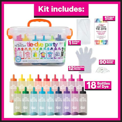 Tulip One-Step Tie Dye Kit, Large Group Activity, Gift, 14 Vibrant Colors, Permanent Fabric Dye, Easy Clean-up, 18 Prefilled Full-Size Bottles and Tools