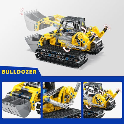 2-in-1 Excavator & Bulldozer Building Kit - 399 Pieces STEM Educational Construction Toys for Kids, Creative Birthday Gift Idea - color: Yellow