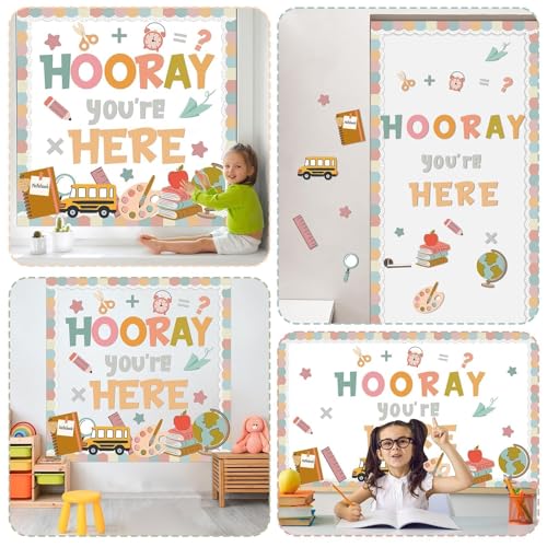 QOUBAI Groovy Bulletin Board Set Hippie Pastel Themed Classroom Welcome Bulletin Board Decoration Stationery Paper Cutout Classroom Decoration for Back to School Office Home Chalkboard Decor Wall Door - style: Groovy Stationery