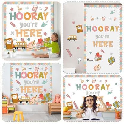 QOUBAI Groovy Bulletin Board Set Hippie Pastel Themed Classroom Welcome Bulletin Board Decoration Stationery Paper Cutout Classroom Decoration for Back to School Office Home Chalkboard Decor Wall Door - style: Groovy Stationery