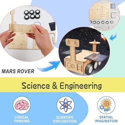 6-in-1 Solar STEM Wooden Building Kit for Kids Ages 6-14