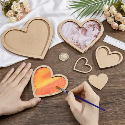 PH PandaHall 10 Sets Heart Photo Frame, Art Picture Frame Blank DIY Wood Panel Boards Love Heart Cutout Frames for Home Office Store Wall Art Decor, Painting, Mosaic, Cross-Stitch, 5 Sizes - size: Heart