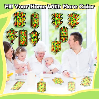 QOUBAI 32 Sets Traffic Light Suncatchers Craft Kit DIY Window Stained Glass Effect Traffic Lamp Paper Crafts Home School Classroom Decoration Kid Birthday Gift Creative Art Project Activity Game - style: Traffic Light