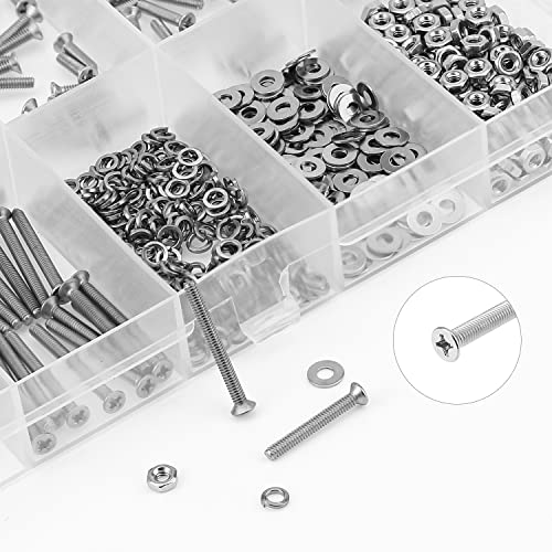 HELIFOUNER 560 Pieces M2 x 4mm /6mm /8mm /10mm /12mm /16mm /20mm, Phillips Countersunk Head Machine Screws, Metric Screws Bolts Washers Nuts Kit, 304 Stainless Steel - size: M2, style: Phillips Countersunk Head