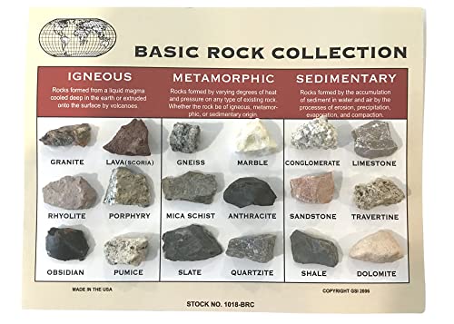 Rock Collection and ID Chart - 18 Rocks - Igneous, Metamorphic, Sedimentary - from DINOSAURS ROCK