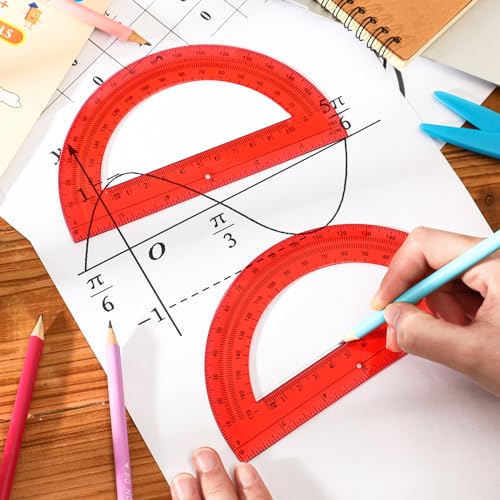 EBOOT 2 Pack Plastic Protractor 180 Degree Math Protractors 6 Inch,Red - color: Red