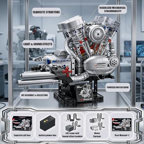V-Twin Motorcycle Engine Model Kit that Runs, 867 Pcs STEM Block Set - style: 4-V-Twin-Two