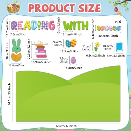 gisgfim Easter Reading Bulletin Board Decoration Set Spring Easter Bunny Egg Borders Cutouts Decor for Reading with My Bulletin Board Craft Spring Classroom School Library Home Wall(Bunny) - style: Easter Reading