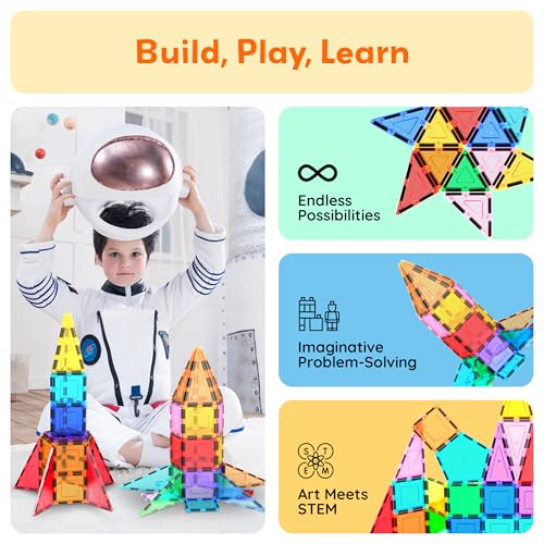 PicassoTiles Magnetic Building Block Rocket Booster Theme Set Magnet Construction Toy Educational Kit Engineering STEM Learning Playset Child Brain Development Stacking Blocks Playboard PT32 - color: Multicolored Rocket Booster Theme