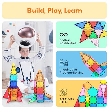 PicassoTiles Magnetic Building Block Rocket Booster Theme Set Magnet Construction Toy Educational Kit Engineering STEM Learning Playset Child Brain Development Stacking Blocks Playboard PT32 - color: Multicolored Rocket Booster Theme