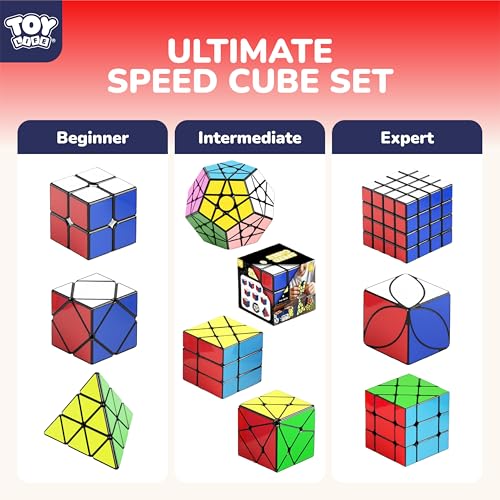 STEAM Life Speed Cube Set 10 Pack, Variety of Shapes & Difficulty Levels – Includes 2x2, 3x3, 4x4 Pyramid, Mirror, Megaminx & More – Smooth & Fast Turning Puzzle Cubes for Kids & Adults, Ages 8+ - color: 10pc