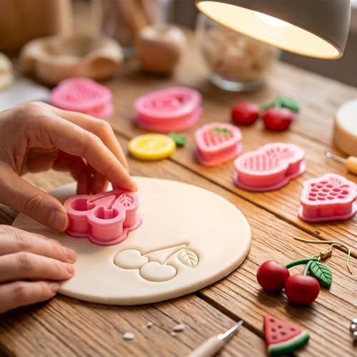 18 Pcs Summer Fruit Polymer Clay Cutters Set 3D Printe Grape Pear Watermelon Cherry Lemon Strawberry Fruits Clay Cutters for Earrings Jewelry Making Cookie Fondant Cake Decorating DIY Crafts Tools