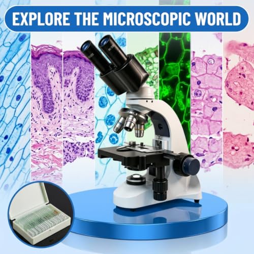 Compound Binocular Microscope for Adults, Professionals & Kids, 40X-640X Magnification with LED Illumination, Mechanical Stage, WF10x & WF16x Eyepieces，Suitable for Schools Home Labs Educational