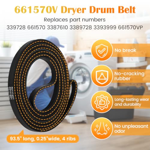 4392067 Dryer Repair Kit with W10837240 Dryer Idler Pulley, Fit for whirlpool Cabrio maytag Bravos XL kenmore Dryer, Includes WPW10314173 Drum Roller, 661570V Belt, 279640 Idler Pulley