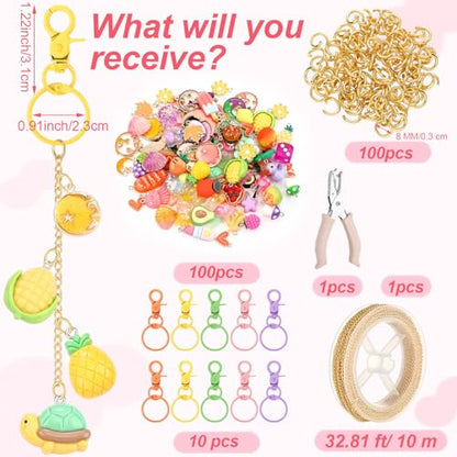 VioraWhite 213 Pcs Keychain Making Kit Bag Charm Kit Cute Lip Gloss Keychain 100 Pink Enamel Charms 32.81 ft Gold Chains for DIY Crafts Women - style: Cute