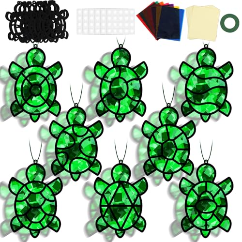 QOUBAI 32 Sets Turtle Suncatchers Craft Kit DIY Window Stained Glass Effect Sea Animals Paper Crafts for Home School Classroom Decoration Kid Ocean Sea Birthday Gift Creative Art Project Activity Game - style: Turtle