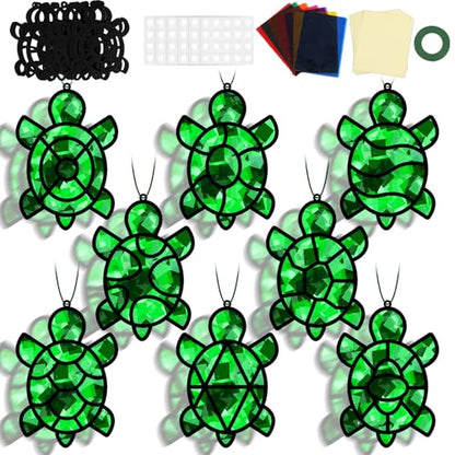 QOUBAI 32 Sets Turtle Suncatchers Craft Kit DIY Window Stained Glass Effect Sea Animals Paper Crafts for Home School Classroom Decoration Kid Ocean Sea Birthday Gift Creative Art Project Activity Game - style: Turtle