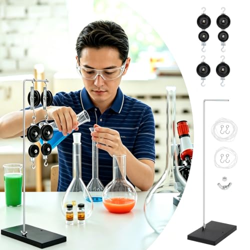 Pulley System Kit for Classroom Physics Experiments, Metal Pulley Block with Holder and Rope, Mechanical Advantage Teaching Tool, Durable Lab Equipment for Science Projects & Mechanics Education