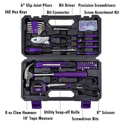 CARTMAN Complete Household Tool Set, Purple Hand Kit With Storage Case - color: Purple&Black