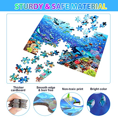 Puzzles for Kids Ages 4-8 6-8 8-10 Year Old - Underwater Scene - 100 Pieces Jigsaw Puzzle for Kids Learning Educational Puzzles for Boys Girls (with Sturdy Box) - color: Underwater Scene