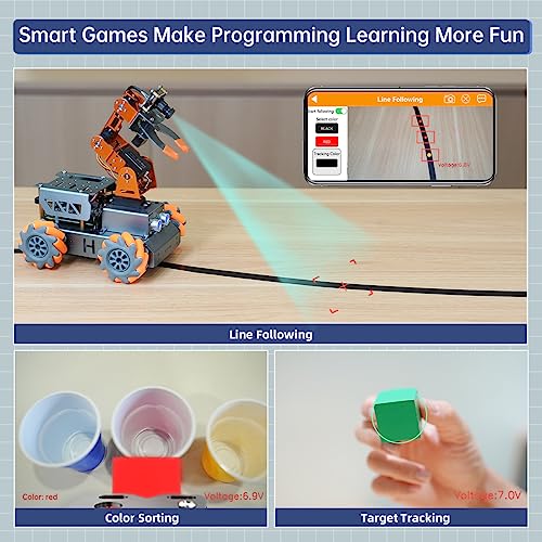 MasterPi 5DOF Robotic Arm for RaspberryPi 5 AI Vision Tracking Target Sorting Line Follow Open Source Programming Smart Robot Car Kit for Teen Adult STEM Educational Building Robot, RPi Not Included